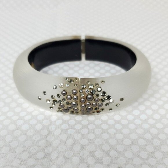 Alexis Bittar Lucite, Crystal Studded Hinge Bracelet w/ Dust Bag - Picture 2 of 8
